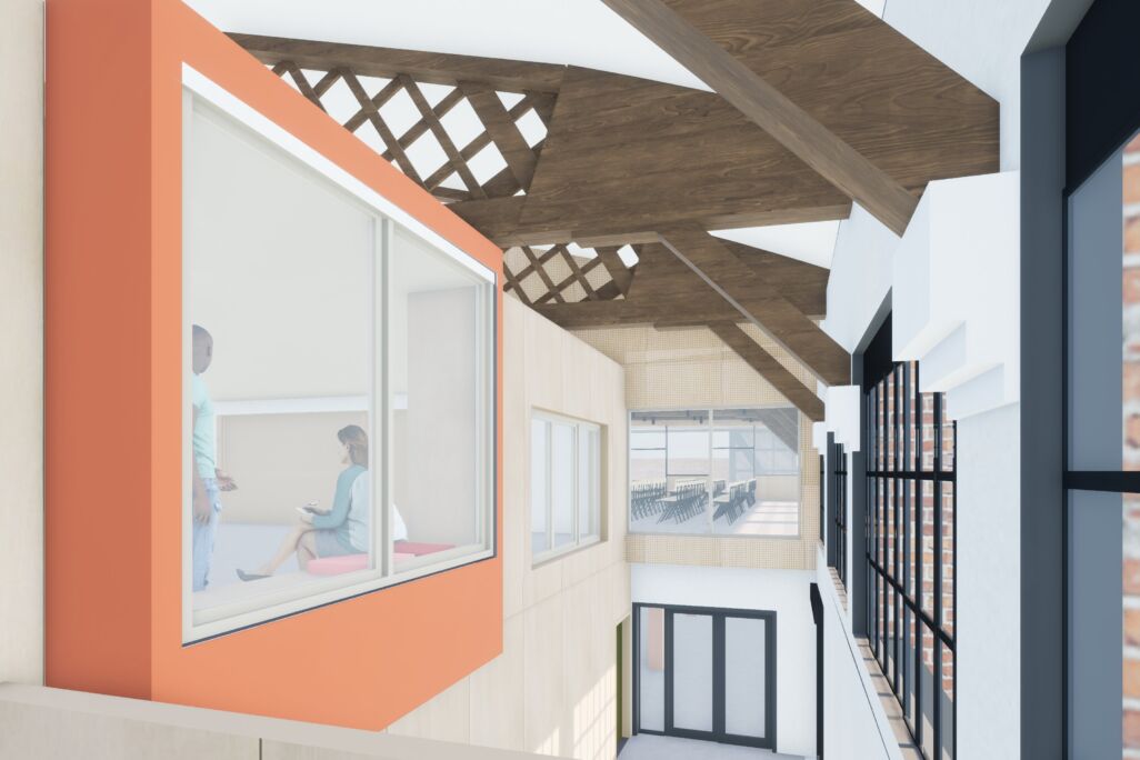 Sketch Render of gallery view across double height space of the Hangar 16U at Filton, Bristol