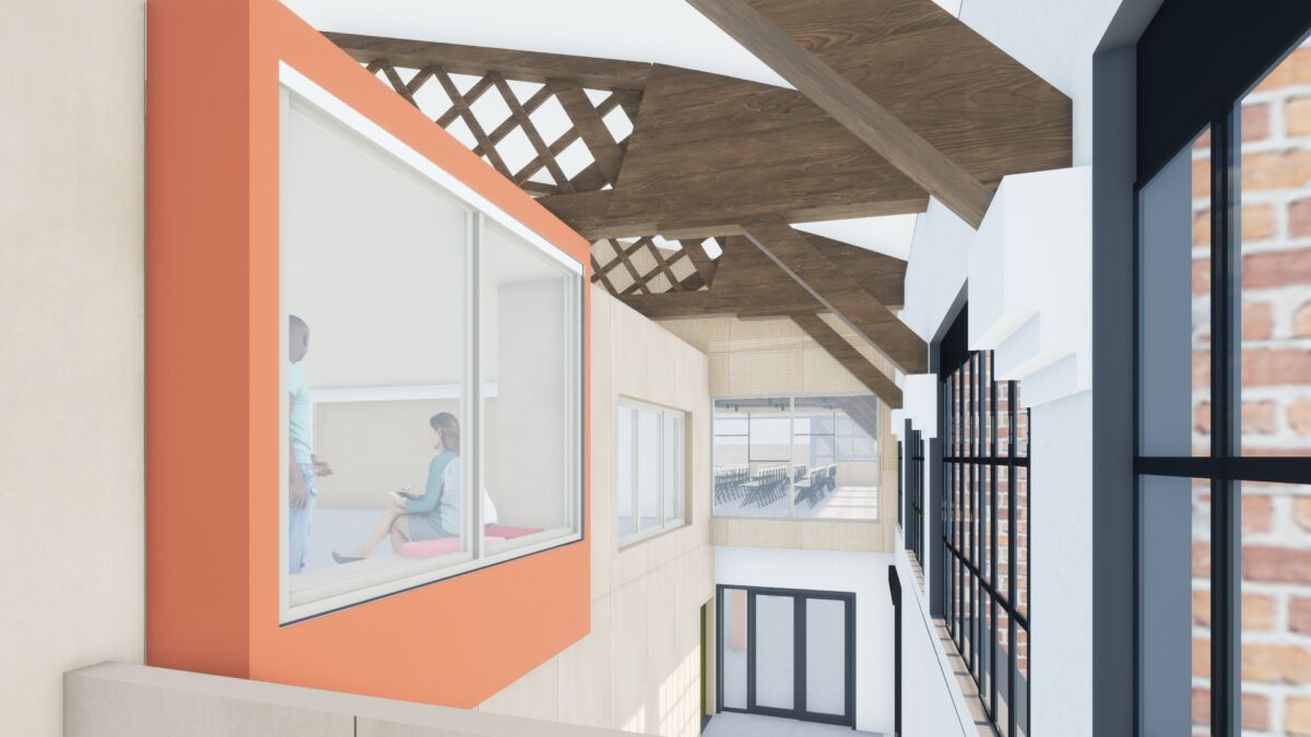 Sketch Render of gallery view across double height space of the Hangar 16U at Filton, Bristol