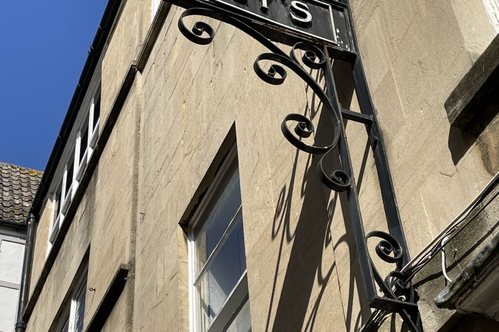 Jolly's Department Store sign on John Street in Bath, England