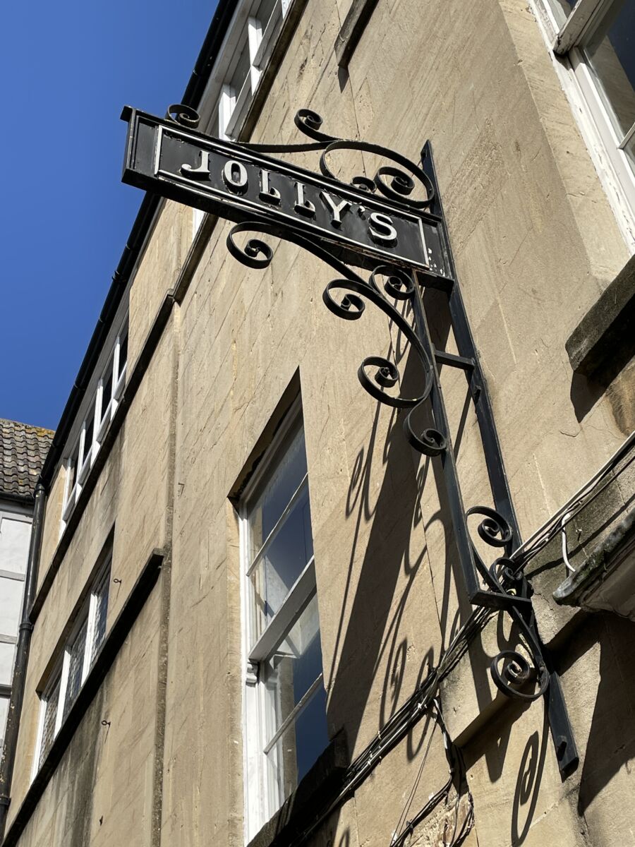 Jolly's Department Store sign on John Street in Bath, England