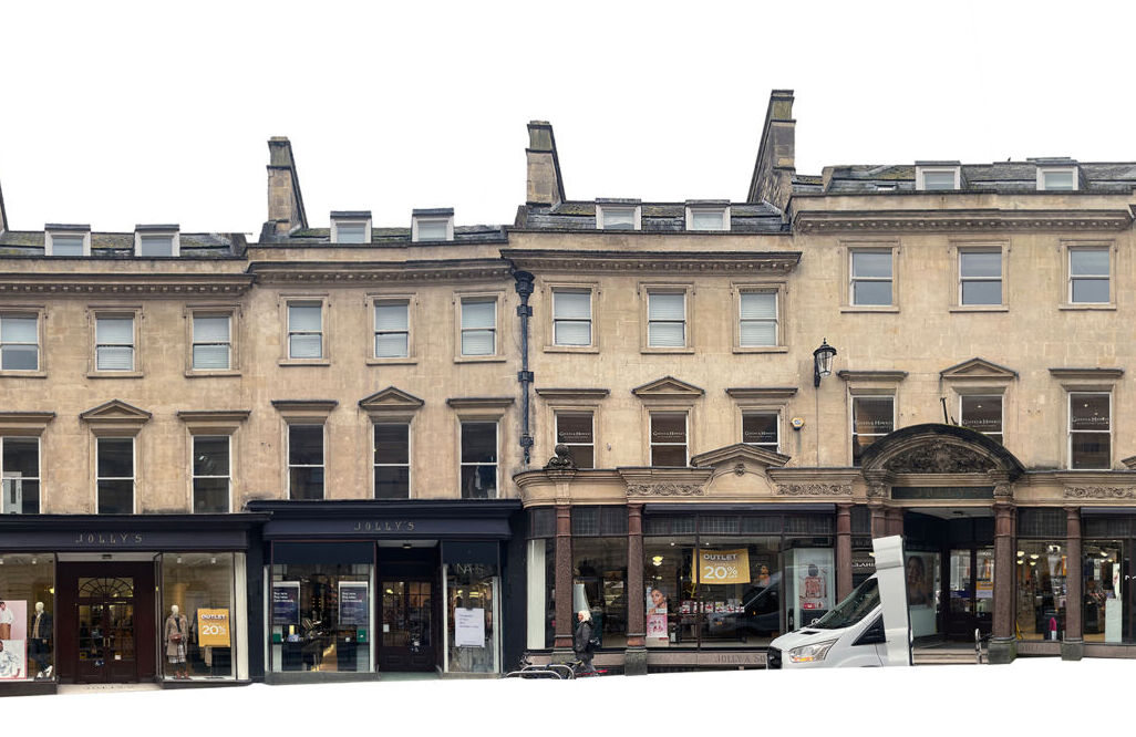 Panoramic front elevation of the Jolly's Department Store in Bath, England