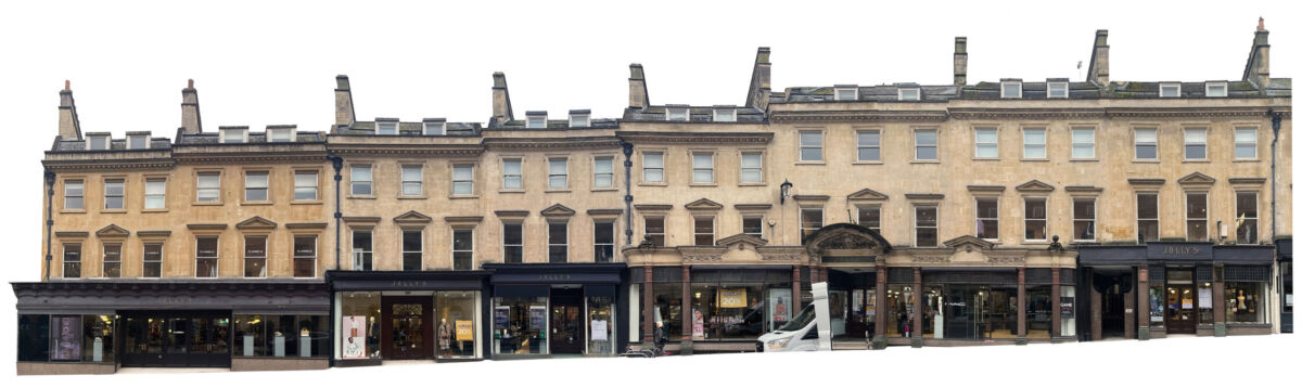 Panoramic front elevation of the Jolly's Department Store in Bath, England